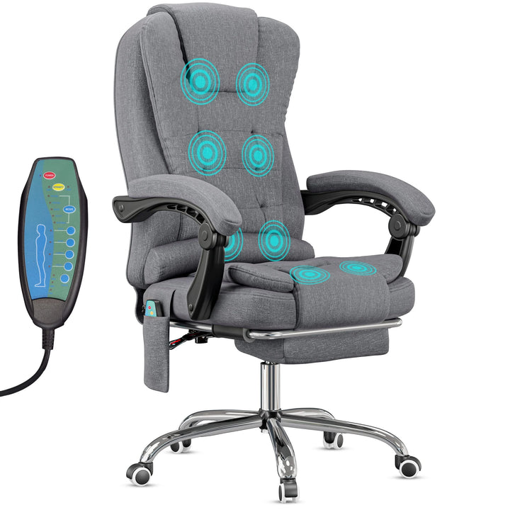 [Grey Linen] a full massage system and upholstered in soft grey linen, this 8 point massage office chair blends style and function