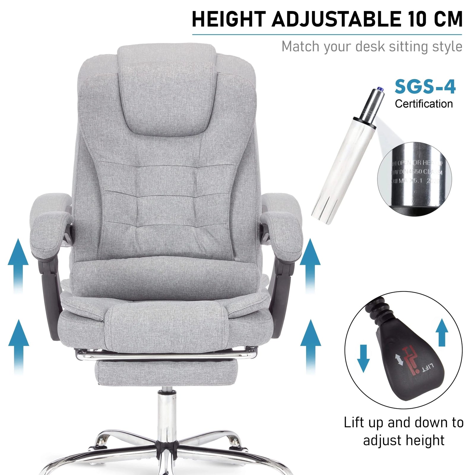 [Grey Linen] Swivel riser recliner chair UK with 10 cm height adjustment for customizable comfort and support.