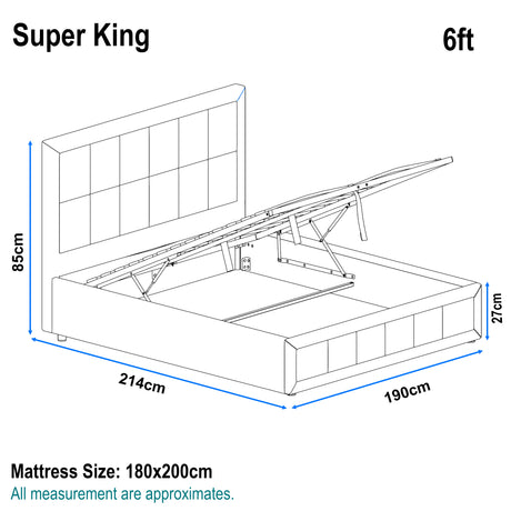 Diagram of a super king bed with dimensions labeled