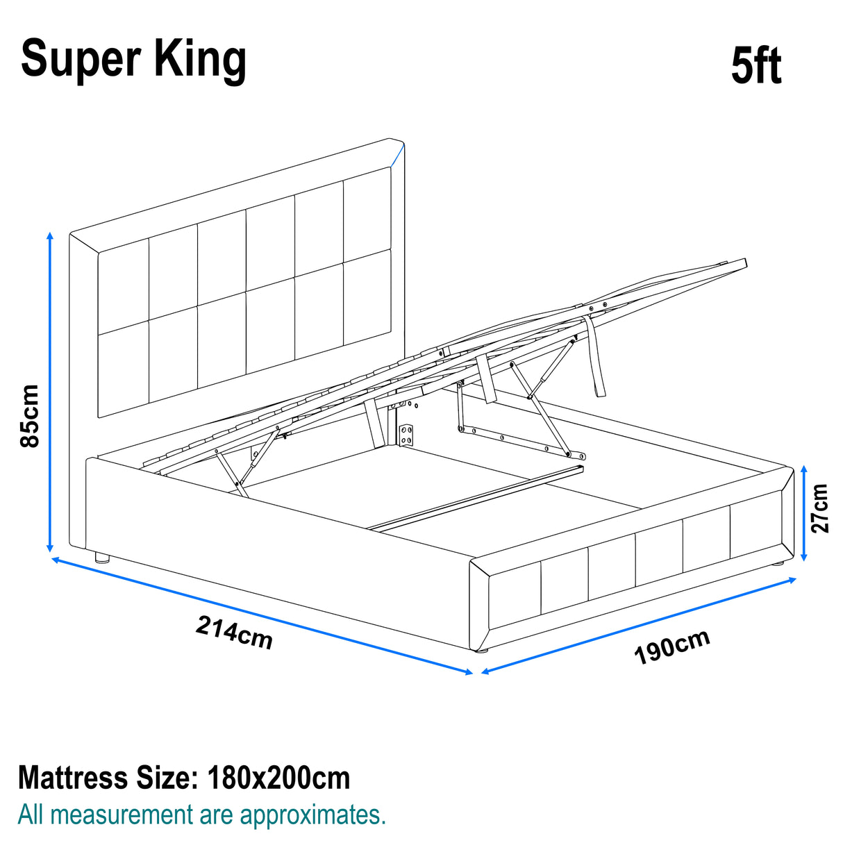 Linen Ottoman Bed Frame - End Lift Ottoman Storage Bed