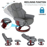 Grey Recliner Swivel Armchair With Footstool | Lounge Chair with lockable reclining function from 90° to 135°, ideal for naps and relaxation.