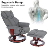 Ergonomic grey Recliner Swivel Armchair With Footstool | Lounge Chair designed to support spine health and provide superior comfort.