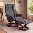 [Grey - Linen] Recliner Swivel Armchair With Footstool | Lounge Chair with curved wooden base, perfect for stylish and supportive seating.
