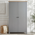 Grey 2 Door Double Wardrobe with Shelves and Hanging Rail