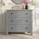 [Grey] Chest of drawers from Linra bedroom furniture set styled with vase and round mirror on panelled wall