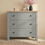 [Grey] Linra Painted 4 Piece Bedroom Furniture Set Grey showcasing the front view of the three-drawer slatted chest.