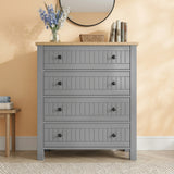 [Grey] Linra Grey Painted 3 Piece Bedroom Set - Oak Top front view of the 4-drawer slatted chest.
