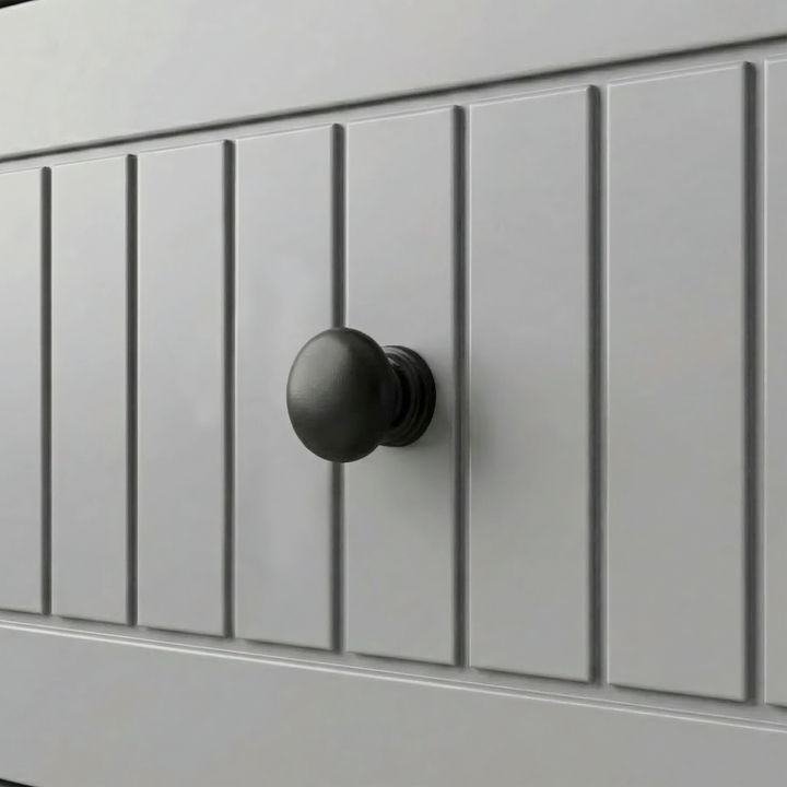 [Grey] Linra dressing table close-up knob handle detail showing premium grey finish and quality hardware design