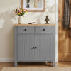 [Grey] Linra Grey Painted 2 Door Sideboard with Drawers - Oak Top straight-on view highlighting its closed slatted doors.