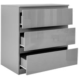 Grey low chest of drawers, offering sleek and modern storage with a compact design.