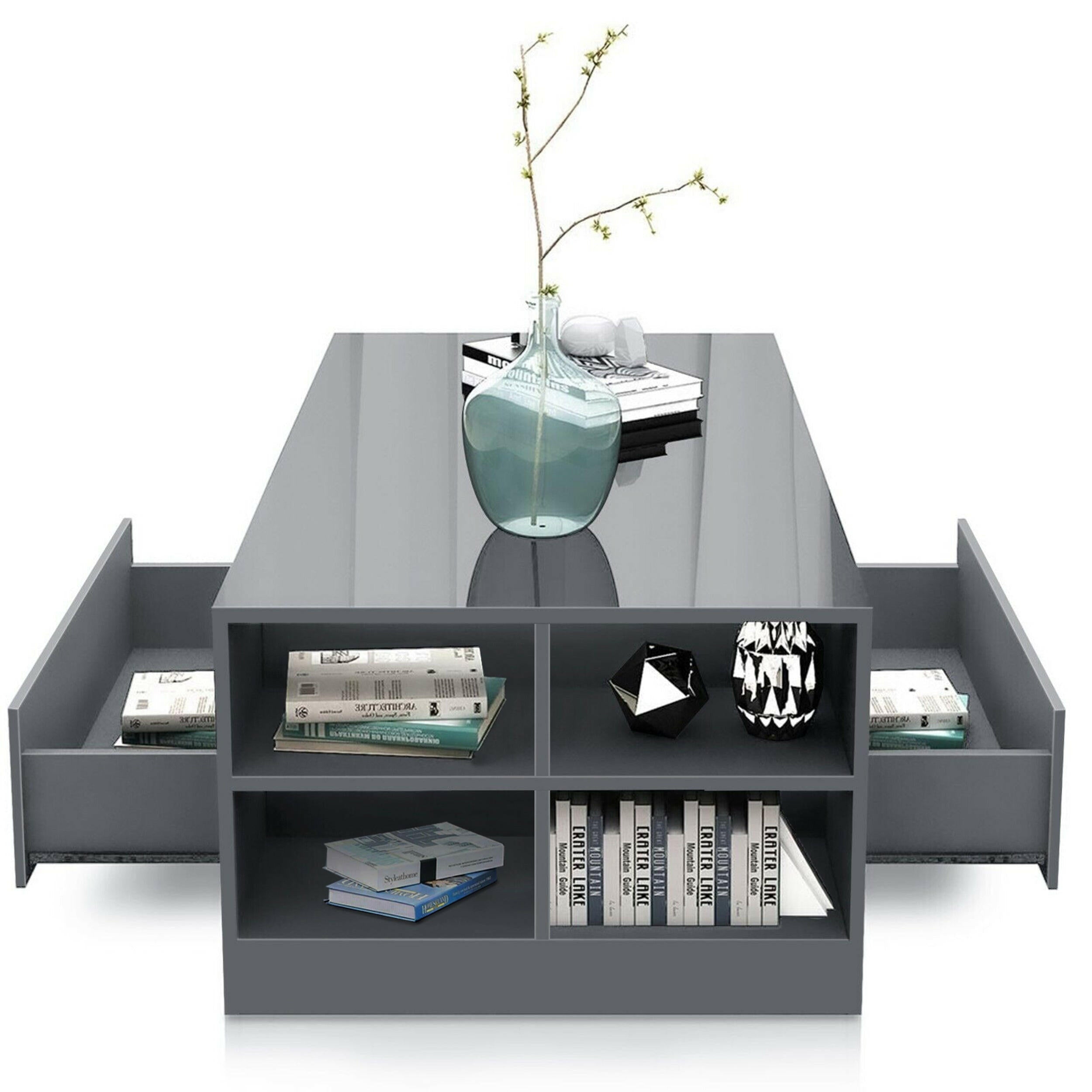 Elegant grey marble coffee table with storage space and modern design for living room