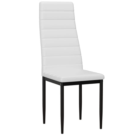 [4 Seater | White] Single white ribbed faux leather dining chair, black splayed metal legs