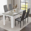 [4 Seater | Grey] 4 grey ribbed faux leather chairs at grey marble 120cm table by window