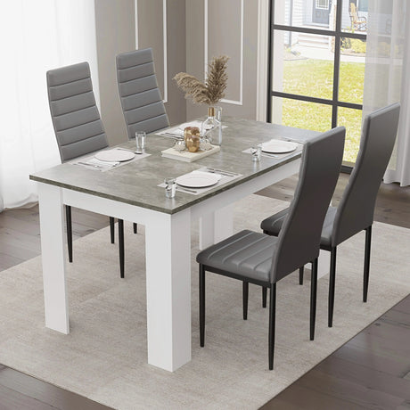 [4 Seater | Grey] 4 grey ribbed faux leather chairs at grey marble 120cm table by window