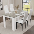 [4 Seater | White] 4 white chairs at grey marble 4 seater table under linear pendant