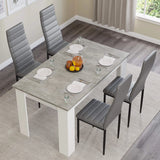 [4 Seater | White] Four white high-back chairs at white-leg grey marble 4 seater table