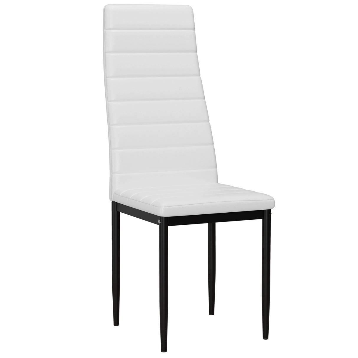 [6 Seater | White] Single white ribbed faux leather dining chair, black splayed metal legs