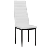 [6 Seater | White] Single white ribbed faux leather dining chair, black splayed metal legs