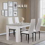 [4 Seater | White] 4 white chairs at grey marble 4 seater table under linear pendant