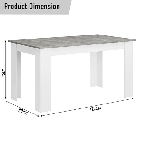 grey marble dining table dimensions: 120cm length, 80cm width, 75cm height, ideal for small dining areas.