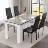 Blisswood grey marble dining table set with 4 black PU leather chairs in a modern dining room, perfect for stylish home interiors.