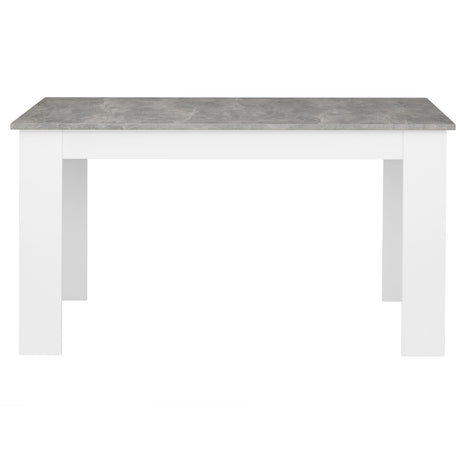 Front view of grey marble dining table with white legs, perfect for modern dining spaces and compact rooms.