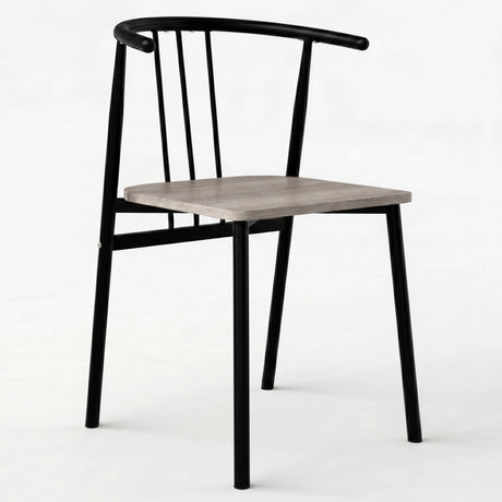 [Grey Oak] Torvi dining chair with black tubular metal frame, spindle back, armrests and grey oak seat pad