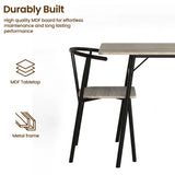 [Grey] Torvi dining set infographic showing one chair tucked under table for durably built