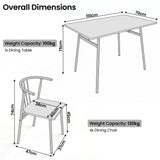 [Grey Oak] Torvi dining table and chairs set dimension diagram showing 110x70x75cm table and 74cm high chair with 38x40cm seat and weight capacity labels