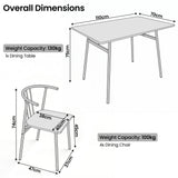 [Grey Oak] Torvi dining table and chairs set dimension diagram showing 110x70x75cm table and 74cm high chair with 38x40cm seat and weight capacity labels