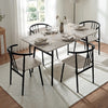 [Grey Oak] Torvi dining table angled close-up of grey oak surface with chairs and vase in a bright dining room