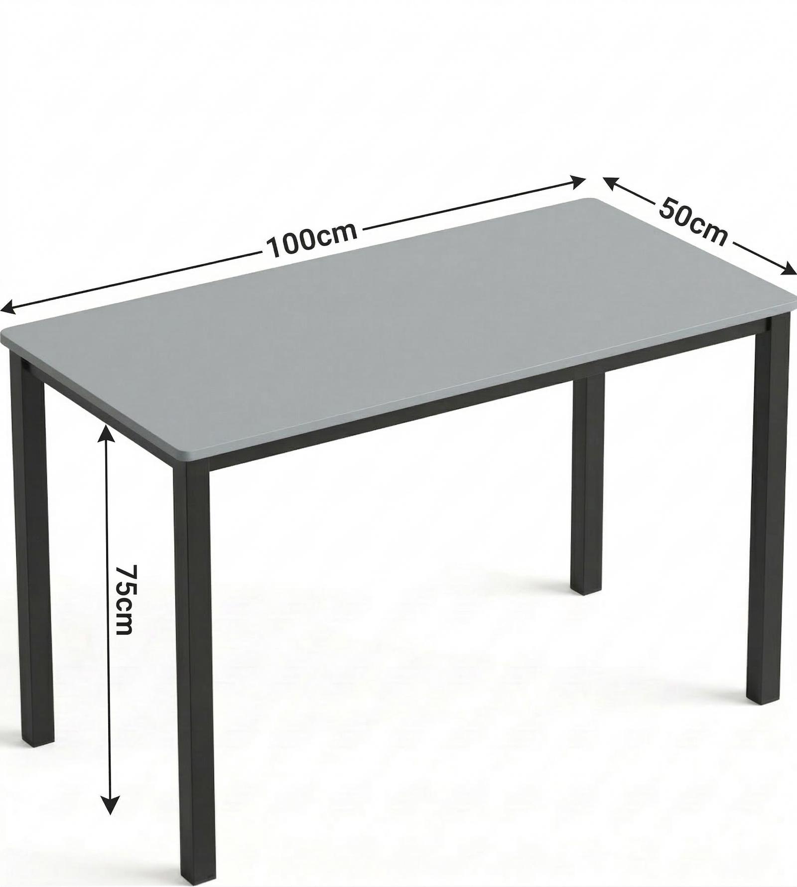 [100 X 50 cm] Office Desk dimensions diagram showing 100cm length, 50cm width, and 75cm height with arrows on a white background