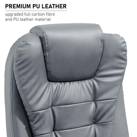 Grey office massage chair upholstered in premium PU leather for a sleek and comfortable experience.