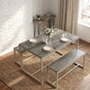 [Grey] Orvak Grey 4 Seater Dining Table With Bench Set styled in a rustic dining room with woven placemats, white roses, and salt and pepper shakers on a jute rug