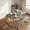 [Grey] Orvak Grey 4 Seater Dining Table With Bench Set styled in a rustic dining room with woven placemats, white roses, and salt and pepper shakers on a jute rug