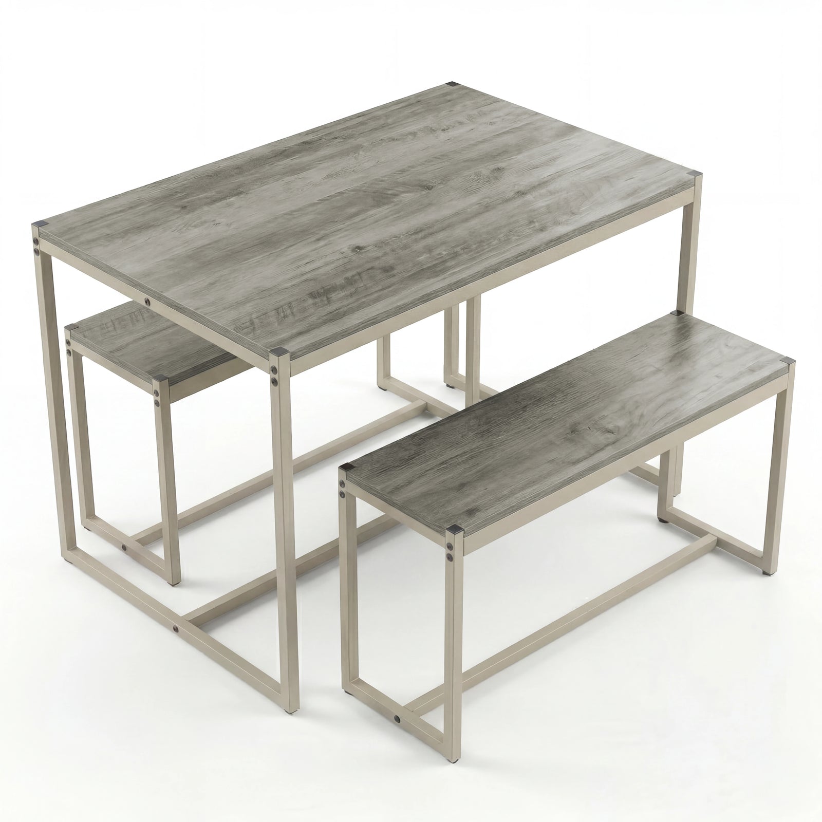 [Grey] Orvak Dining Table with Bench Set 4 Seater white background product shot showing table and bench set