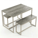 [Grey] Orvak Dining Table with Bench Set 4 Seater white background product shot showing table and bench set