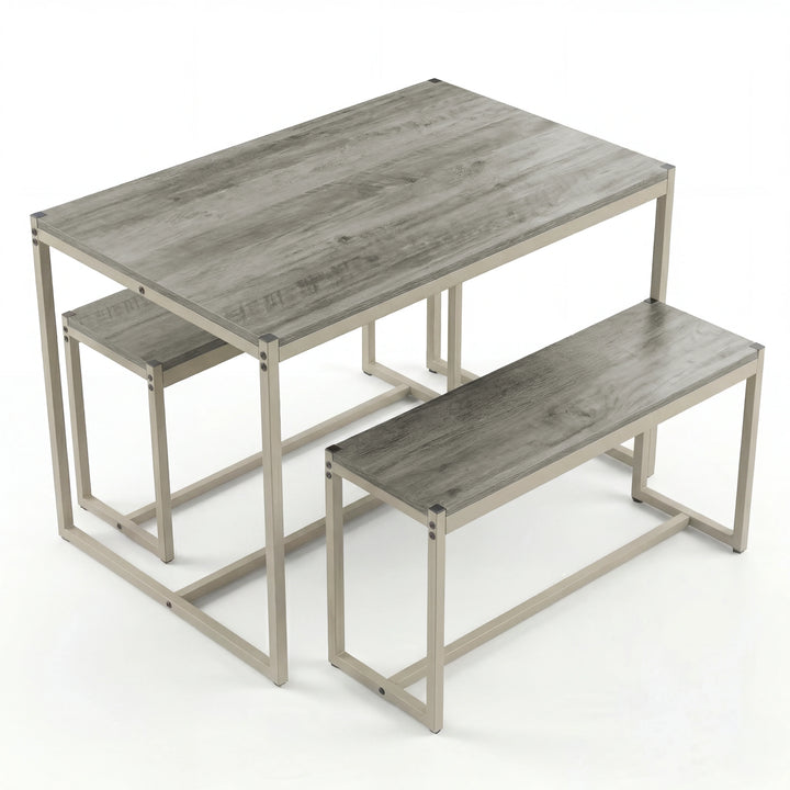 [Grey] Orvak Dining Table with Bench Set 4 Seater white background product shot showing table and bench set