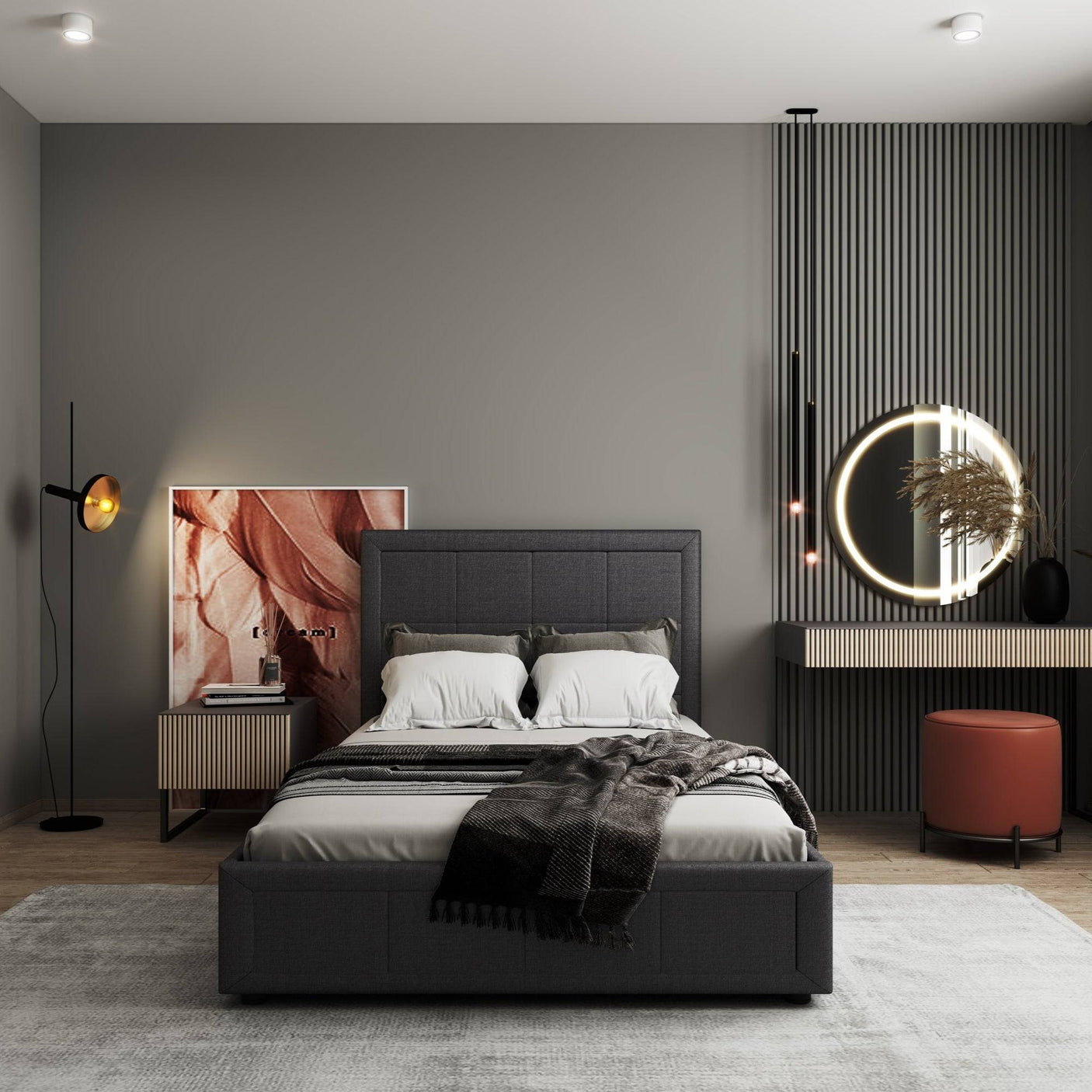 Blisswood GracefulLuxe Ottoman Bed With 8" Mattress, Dark Grey
