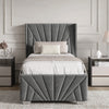 [Single | Dark Grey] upholstered bed with tufted design in a bedroom setting.