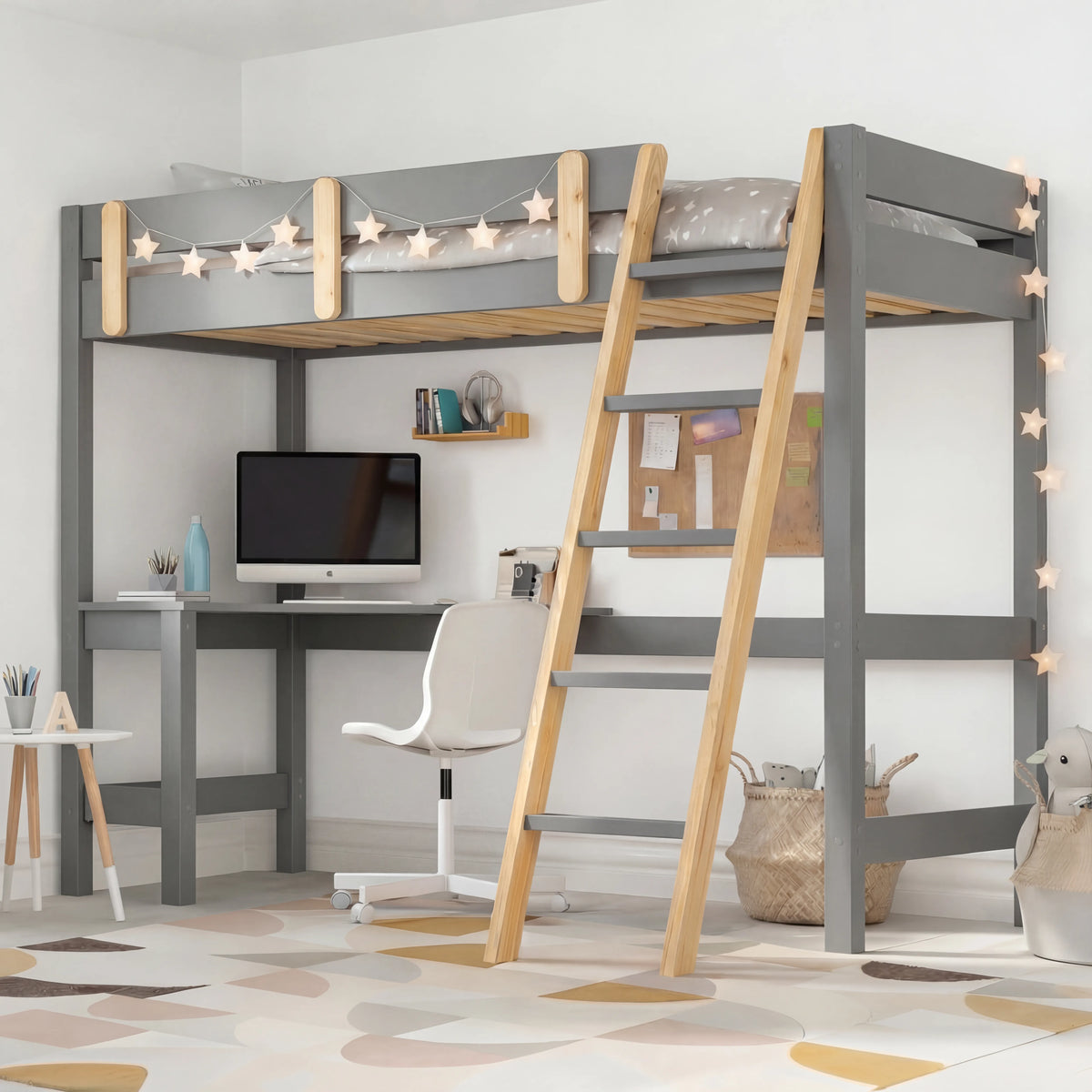 Bunk Bed Desk High Sleeper Loft Bed Frame + Pine