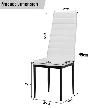 [4 Seater | White] white PU leather dining chair dimensions: 95 cm height, 40 cm seat, 41 cm leg, 53 cm back