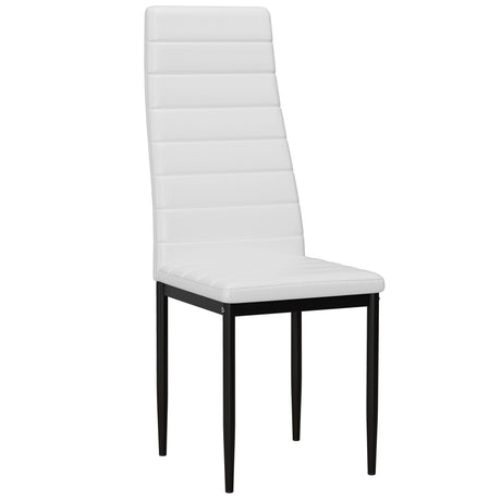 [6 Seater | White] single white PU leather high back dining chair with horizontal stitching and black legs