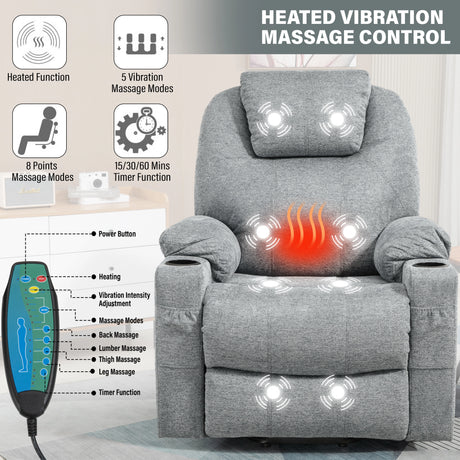Detail view of electric recliner chair remote control to change mode, intensity, and duration of massage.