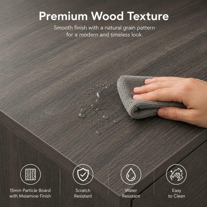 [Grey Wooden] Selby wardrobe premium wood texture surface which is easy to clean, scratch and water resistant, and 15 mm PB with melamine finish