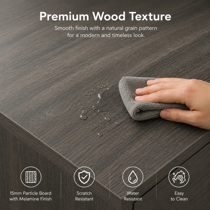 [Grey Wooden] Selby wardrobe premium wood texture surface which is easy to clean, scratch and water resistant, and 15 mm PB with melamine finish