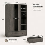 [Grey Wooden] Selby wardrobe technical line drawing with labelled dimensions: 102cm wide, 176cm tall, 50cm deep, 141cm internal height