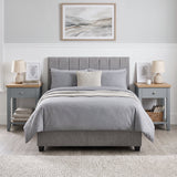 [Grey] Full bedroom setup featuring two Grey Shaker Bedside Tables placed beside a grey bed.