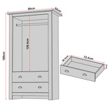 [Grey] double door wardrobe dimensions: 180cm height x 86cm width x 52cm depth, hanging height 126.4cm, drawer 72.4x38.5x14cm