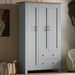 Buy Shaker Triple Wardrobe With Shelves And Drawers in grey finish featuring 3 shaker-style doors, 2 drawers, and a wooden top for elegant bedroom storage.